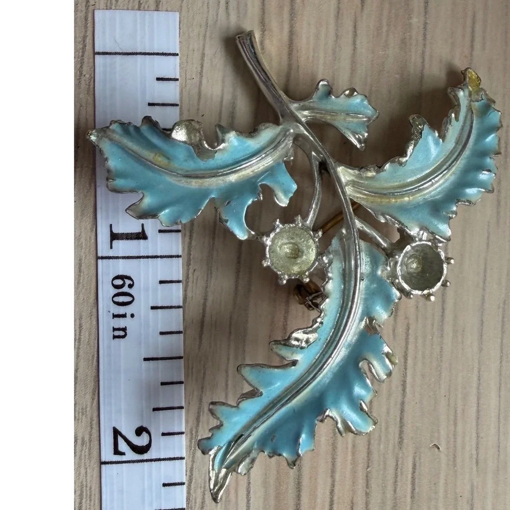 60s Vintage Turquoise Enamel Floral Brooch Pin